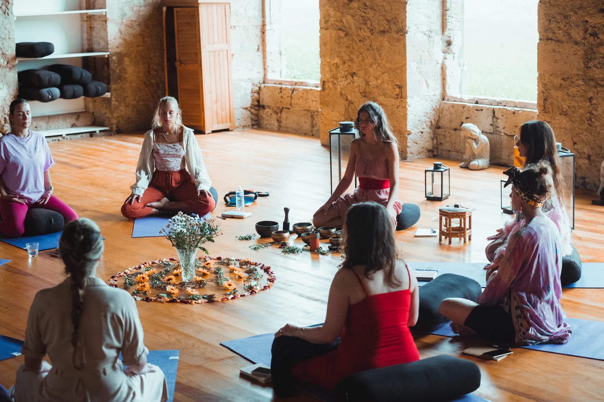 Group ceremony circle during retreat